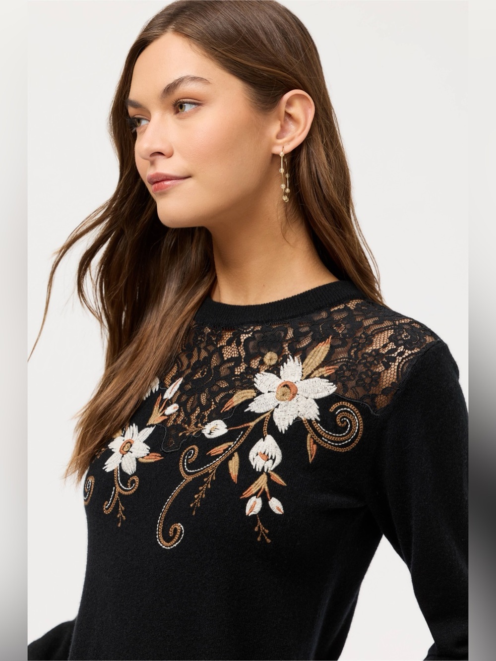 Johnny Was Corinth Lace Sweater Pxs Black Embroidered Floral Wool Cashmere Nwt